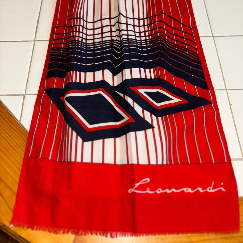 Leonardi Red White Blue Geometric Scarf stripes elegant party travel winter work